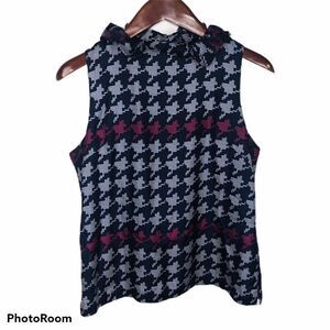 Elizabeth McKay Silk Geometric Sleeveless Blouse 8 High Neck Ruffle Modern Print